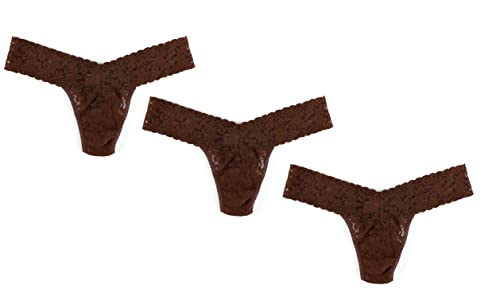 Hanky Panky Low Rise Thong Tangas mit niedriger Taille, aus Spitze mit Signature-Spitze, elastisch, 3 Stück, Chestnut, Einheitsgröße von hanky panky