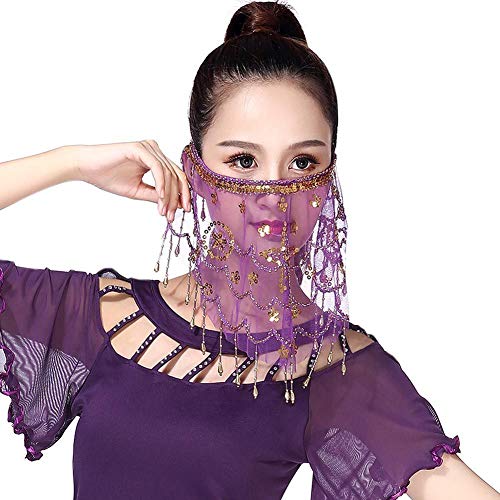 Bullpiano Hankyky Dance Face Veil Damen Bauchtänzerin Pailletten Quasten Gesicht Schleier Kostüm Zubehör von Bullpiano