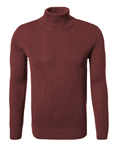 Hann Brooks Herren Pullover mit Rollkragen, warm, dick, Baumwolle, reguläre Passform, gerippt, strukturiert Gr. Large, burgunderfarben von Hann Brooks