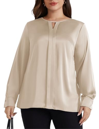 2024 Große Größe Seidiges Satin Shirt Lockerer Rundhalsausschnitt Lässiges Top Aprikose 48 von Hanna Nikole