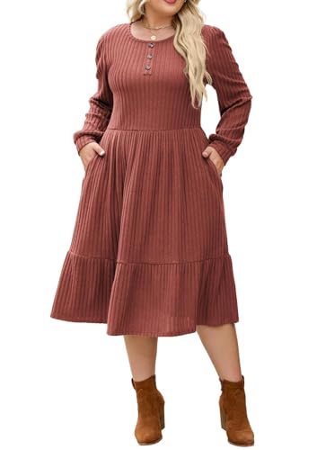 Casual Einfarbige Große Größe Strickkleid Damen Winter Langarm Kleid Seitentaschen Warm halten Elegant Winterkleider von Hanna Nikole