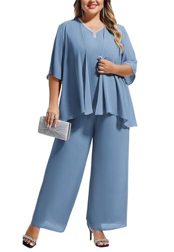 Casual große Größe Lounge Sets Lässiger Pyjama Pullover Sets 3 Teilig Outfits Für Damen kurze Ärmel V-Ausschnitt Outfits Hellgraublau 46 von Hanna Nikole