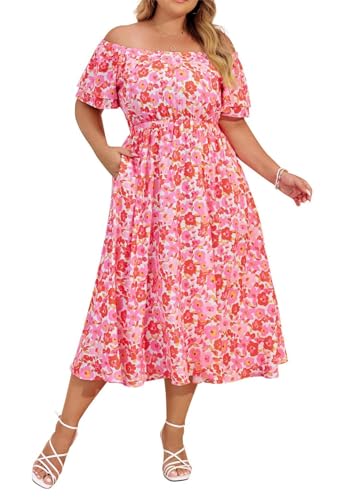 Damen-Freizeitkleid mit quadratischem Ausschnitt und Lotusärmeln Midikleid in großer Größe A-Linien-Kleid von Hanna Nikole