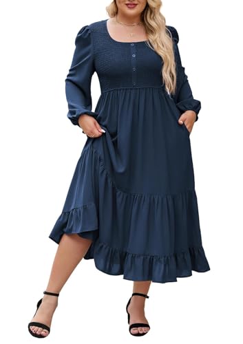 Elegantes Kleid in Übergröße, Herbst-A-Linie, für Damen, 2025, neues Abendkleid mit Taschen von Hanna Nikole