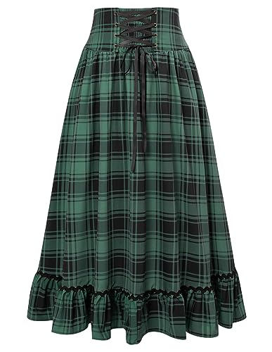 Hanna Nikola Damen Große Größen Viktorianischer Renaissance Kariert Maxirock Schnürröcke Leisure Flared Skirt Plaid 44-46 von Hanna Nikole