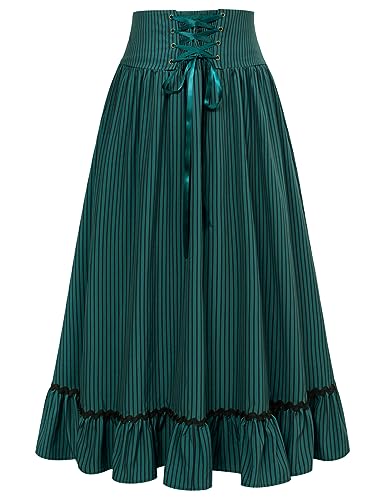 Hanna Nikola Maxirock Damen Große Größen Gothic Steampunk Einfarbig Ruffles Hem Maxi Skirt mit Kordelzug Streifen 46-48 von Hanna Nikole