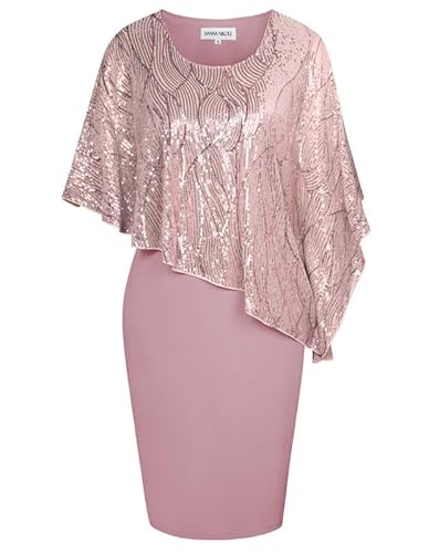 Hanna Nikole Abendkleider Elegant FüR Hochzeit Damen GroßE GrößE Chiffon-üBerwurf Kleid Paillettenkleid Festliche Kleider Spitzenkleid Cocktailkleid Knielang Glitzer Outfit Party Kleider von Hanna Nikole
