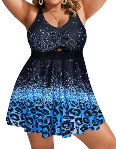 Hanna Nikole Badeanzüge FüR Mollige Frauen Große Größen Zweiteiler Tankini SchlüSselloch Badekleid Mit Badeshorts Bauchweg Bademode Blumen Strandmode Einstellbar Schwimmanzug von Hanna Nikole