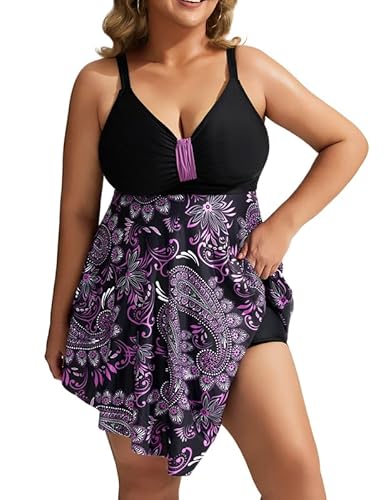 Hanna Nikole Badeanzug Damen Bauchweg Push Up GroßE GrößEn Badekleid Einteiler Shape Bademode GerüSchter Schwimmanzug Weiche Strandmode Mit Badeshorts &Verstellbarer Schultergurt von Hanna Nikole