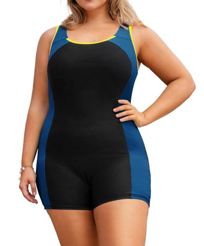 Hanna Nikole Badeanzug Damen Einteiliger Bauchkontrolle Hohe Taille Bademode Elegant für Mollige Schwarz Blau 48 von Hanna Nikole