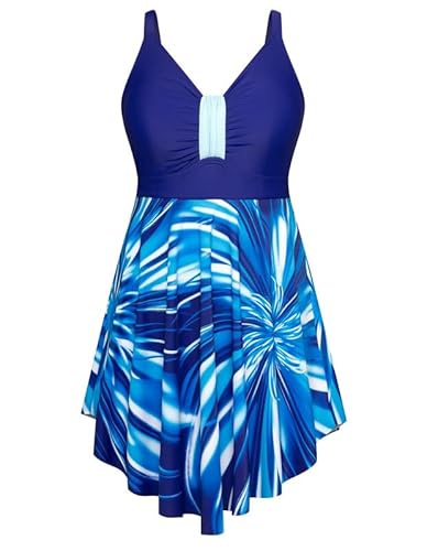 Hanna Nikole Badeanzug Damen GroßE GrößE Badekleid Einteiler Bauchweg Badeanzug Shape Bademode GerüSchter Schwimmanzug Weiche Strandmode Mit Badeshorts &Verstellbarer Schultergurt von Hanna Nikole