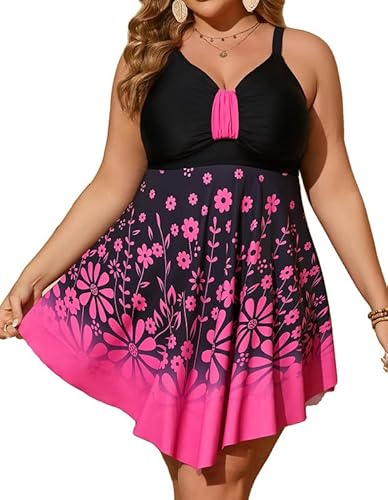 Hanna Nikole Badeanzug Damen GroßE GrößE Badekleid Einteiler Bauchweg Badeanzug Shape Bademode GerüSchter Schwimmanzug Weiche Strandmode Mit Badeshorts &Verstellbarer Schultergurt von Hanna Nikole