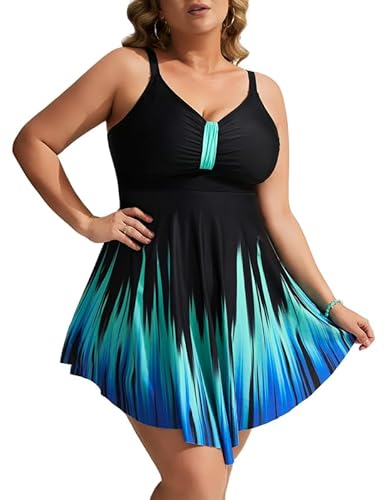 Hanna Nikole Badeanzug Damen GroßE Oberweite GroßE GrößEn Bauchweg Badekleid Einteiler Shape Bademode GerüSchter Schwimmanzug Weiche Strandmode Mit Badeshorts &Verstellbarer Schultergurt von Hanna Nikole