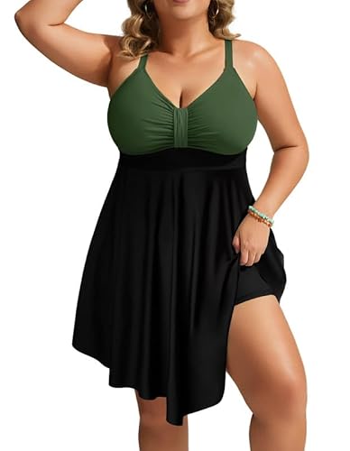 Hanna Nikole Badeanzug Damen Mit Cups GroßE GrößE Badekleid Einteiler Bauchweg Badeanzug Shape Bademode GerüSchter Schwimmanzug Weiche Strandmode Mit Badeshorts &Verstellbarer Schultergurt von Hanna Nikole