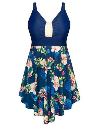 Hanna Nikole Badeanzug Damen Shape GroßE GrößEn Badekleid Einteiler Bauchweg Bademode GerüSchter Schwimmanzug Weiche Strandmode Mit Badeshorts &Verstellbarer Schultergurt von Hanna Nikole