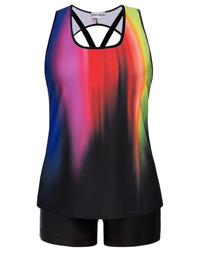 Hanna Nikole Badekleid Damen GroßE GrößE Tankini 3-teilige Push UP Bikini-Tops Und High Waist Badeshorts Bauchweg Badeanzug Bademode Verstellbareelegant Schwimmanzug von Hanna Nikole