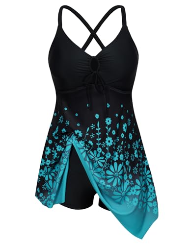 Hanna Nikole Bademode für Damen Einteiliger Bauchweg Badekleid mit Badehose Sexy Kordelzug Schlüsselloch Große Größen Bademode Sommer Seeblau & Farbverlaufsblume,50 Hanna Nikole Bademode für Damen Einteiliger Bauchweg Badekleid mit Badehose Sexy Kordelzug Schlüsselloch Große Größen Bademode Sommer Seeblau & Farbverlaufsblume,50 von Hanna Nikole