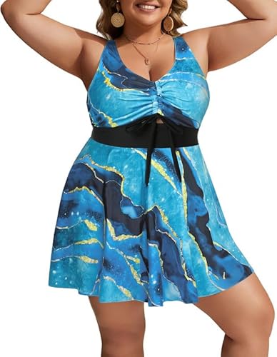 Hanna Nikole Bauchweg Badeanzug Tankini Damen Große Größen Zweiteiler Badeanzüge SchlüSselloch Badekleid Mit Badeshorts Bademode Mit Verstellbare Brust KordelzüGe Und Schultergurte Strandmode von Hanna Nikole