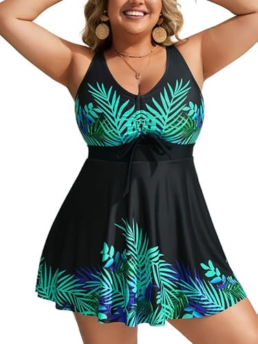 Hanna Nikole Bauchweg Badeanzug Tankini Damen Große Größen Zweiteiler Badeanzüge SchlüSselloch Badekleid Mit Badeshorts Bademode Mit Verstellbare Brust KordelzüGe Und Schultergurte Strandmode von Hanna Nikole