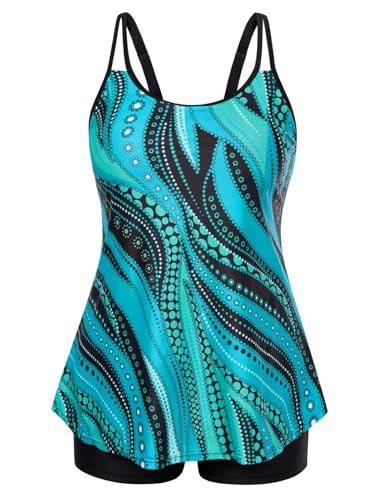 Hanna Nikole Bauchweg Tankini Damen Große Größe Hohe Taille Zweiteilig Badeanzug Blaue Linie 42 von Hanna Nikole