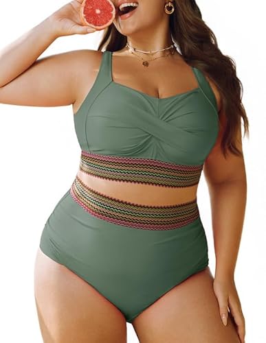 Hanna Nikole Bikini Damen GroßE GrößEn Bikini-Set Bauchweg Bademode Twist-Kreuz Push Up Bikini-Oberteil Und High Waist Bikini Hose Weiche BadeanzüGe Curvy Strandmode Einstellbar Schwimmanzug Hanna Nikole Bikini Damen GroßE GrößEn Bikini-Set Bauchweg Bademode Twist-Kreuz Push Up Bikini-Oberteil Und High Waist Bikini Hose Weiche BadeanzüGe Curvy Strandmode Einstellbar Schwimmanzug von Hanna Nikole