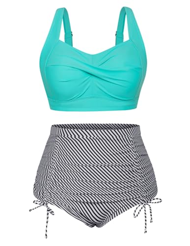 Hanna Nikole Bikini Damen Sets Große Größen Bauchweg Bikini Sets Ruched Bikini Bottom Streifen 48 von Hanna Nikole