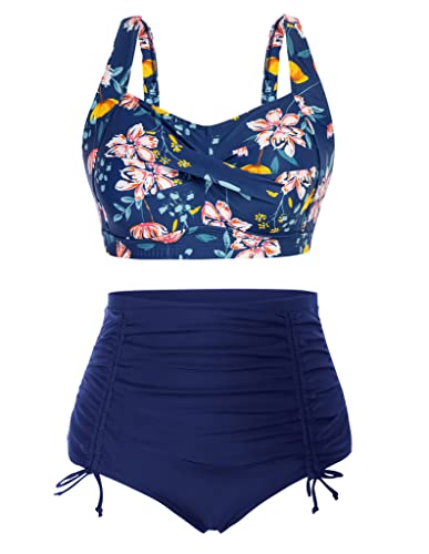 Hanna Nikole Bikini Damen Sets Große Größen Push Up Hoher Taille Badeanzüge Gelbe Blume 42 von Hanna Nikole