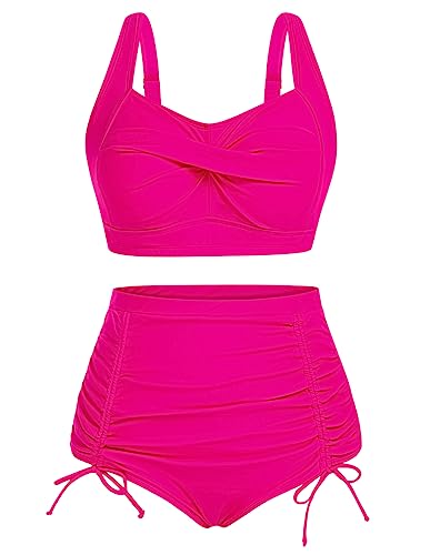 Hanna Nikole Bikini Sets Damen Große Größen Push Up Hoher Taille Badeanzüge Rose Rot 42 von Hanna Nikole