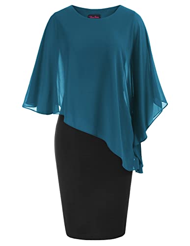 Hanna Nikole Bleistiftkleid Damen Chiffonkleid Festkleid Pfauenblau + Schwarz L von Hanna Nikole