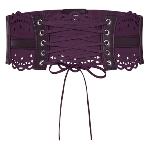 Hanna Nikole Boho Stil Plus Größe gebogene hohle Spitze PU Ledergürtel für Frauen Fuchsia M von Hanna Nikole