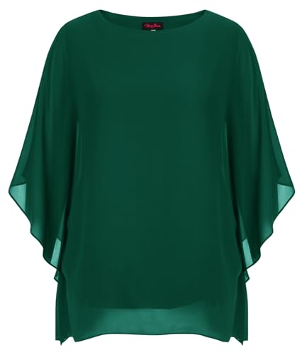 Hanna Nikole Chiffon Blouse Batwing Sleeves Große Größen Tops für Mollige Frauen Dunkelgrün 54 von Hanna Nikole