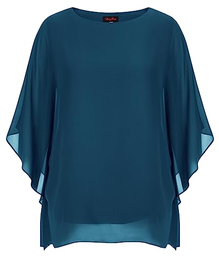 Hanna Nikole Chiffon Tops Damen Solid Color Double Layered Große Größen Oberteile Pfauenblau 48 von Hanna Nikole