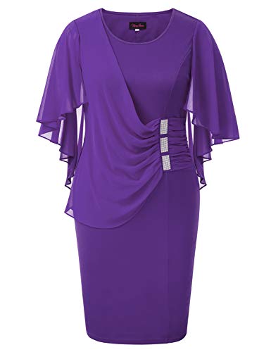 Hanna Nikole Chiffonkleid Damen Cape Ärmel Kleider Bleistiftkleid Violett XXL von Hanna Nikole