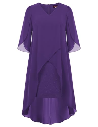 Hanna Nikole Damen 3/4 Batwing Ballkleider Bodycon Bleistiftkleider Dunkellila 2XL von Hanna Nikole