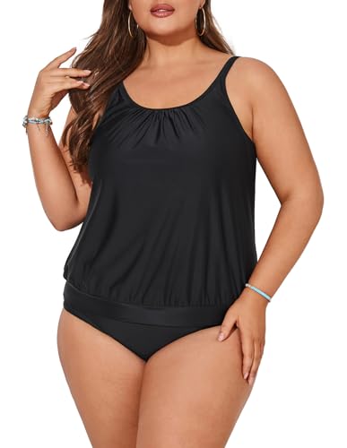 Hanna Nikole Damen Bauchweg Badeanzug Elastische Sommer Tankini mit Shorts für Mollige Schwarz 50 von Hanna Nikole