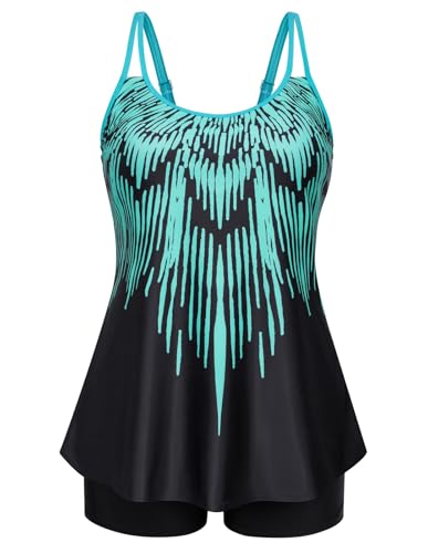 Hanna Nikole Damen Bauchweg Bademode Große Größe Tankini Hohe Taille Badeshorts Blau 56 von Hanna Nikole