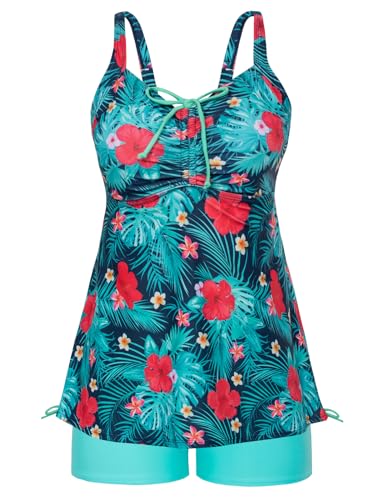 Hanna Nikole Damen Bauchweg Tankini Hoher Taille Tankini Badeanzüge Wellenmuster Druck XXL von Hanna Nikole