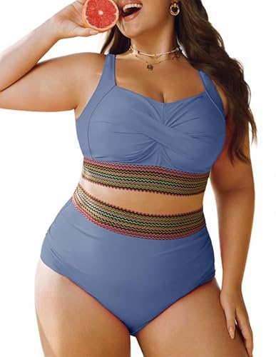 Hanna Nikole Damen Bikini Damen Curvy GroßE GrößEn Bauchweg Bademode Twist-Kreuz Push Up Bikini-Oberteil Und High Waist Bikini Hose Weiche BadeanzüGe Curvy Strandmode Einstellbar Schwimmanzug von Hanna Nikole