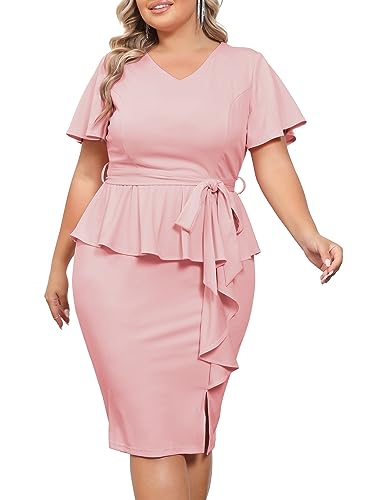 Hanna Nikole Damen Business Vintage Retro Große Größe Cocktail Bleistift mit Schlitz Wear für die Arbeit Büro Freizeitkleid 42-44 Rosa von Hanna Nikole