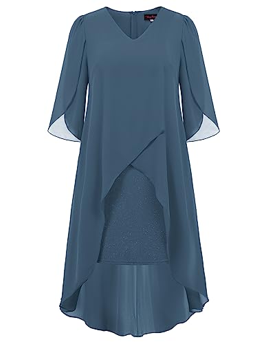 Hanna Nikole Damen Cape Partykleid Leichtes Große Größen Abendkleid für Hochzeit Grau Blau 44 von Hanna Nikole