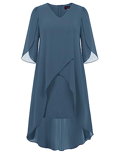 Hanna Nikole Damen Cape Partykleid Leichtes Große Größen Abendkleid für Hochzeit Grau Blau 48 Große Größen von Hanna Nikole