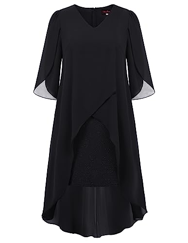 Hanna Nikole Damen Chiffon Cocktailkleid Cape Business Kleider Schwarz L von Hanna Nikole