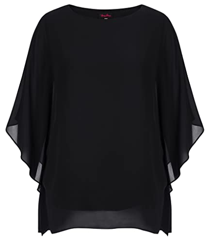 Hanna Nikole Damen Chiffon Tops Große Größen Solid Color Double Layered Oberteile Schwarz 44 von Hanna Nikole