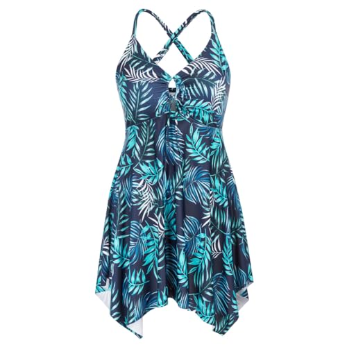 Hanna Nikole Damen Grosse GrÖssen Zweiteilig BadeanzÜge Leopard Print Tankini Set Mit Hotpants Blaue Blätter 48 von Hanna Nikole