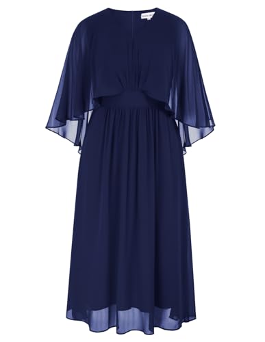 Hanna Nikole Damen Große Größe A-Line Rüschen Einfarbig Cocktailkleid Unifarben Stretchy Chiffon Elegant Hohe Taille Abendkleid Dunkelblau 54 von Hanna Nikole