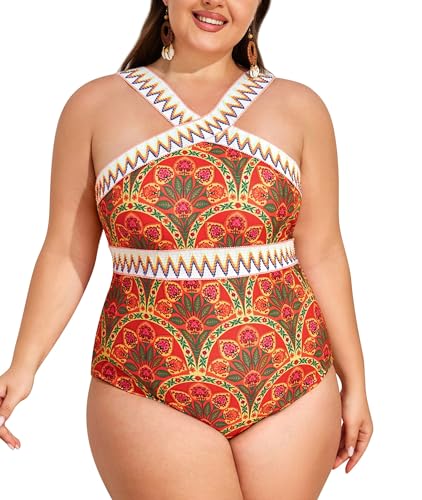 Hanna Nikole Damen Große Größe Bauchweg Badeanzug Wickeloptik High Cut Damen Badeanzüge Plus Size Curvy Bademode Swimsuit von Hanna Nikole