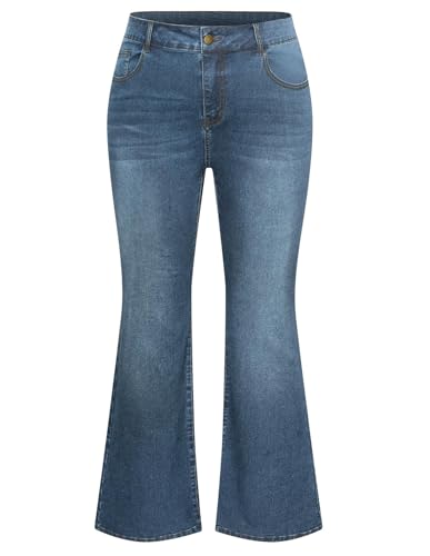 Hanna Nikole Damen Große Größe Bootcut Jeans Damen Hoher Taille Bell Bottom Dehnbare Jeans Blue Gray 42 von Hanna Nikole
