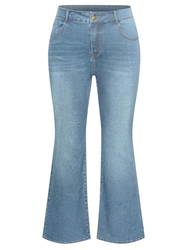 Hanna Nikole Damen Große Größe Bootcut Schlaghose Jeans Damen Bodycon Bell Bottom Jeans Dehnbare Damen Jeans Sky Blue 42 von Hanna Nikole