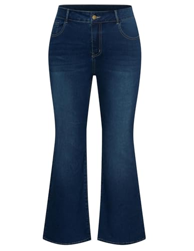 Hanna Nikole Damen Große Größe Bootcut Schlaghose Jeans Damen Bodycon Bell Bottom Stretch Jeans Navy Blue 46 von Hanna Nikole