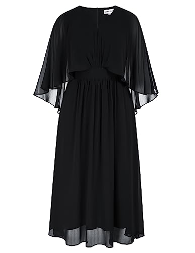 Hanna Nikole Damen Große Größe Festliche Cocktailkleid Chiffon Elegant Vintage Retro Formal Abendkleid Für Mollige Frauen Schwarz 50 von Hanna Nikole